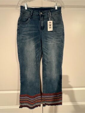 ME Makeover Essentials Blue Cropped Jeans with Multicolor Embroidered Hem